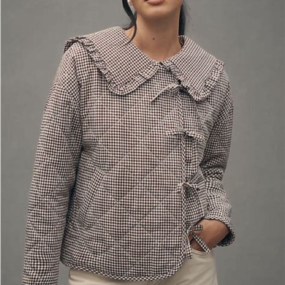 Checkered Jacket with Ruffle Collar